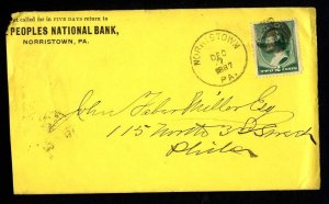 # 213 Peoples National Bank, Norristown, PA  to Philadelphia, PA - 12-7-1887