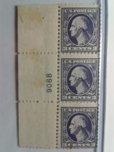 SCOTT # 530 STRIP OF THREE WITH PLATE # 9088 MINT HINGED  1918