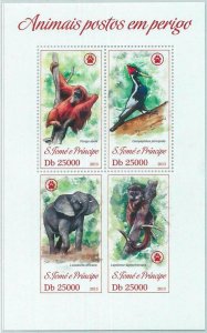 M1630 - S TOME & PRINCIPE, ERROR, 2013 MISPERF SHEET:Elephant, Lemurs, Orangutan