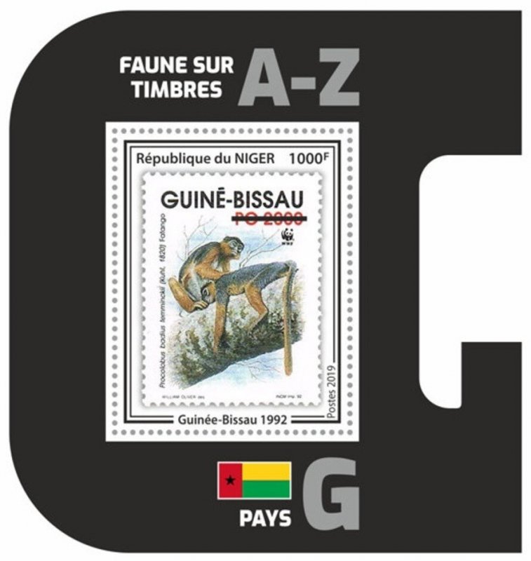 Gs0743 2019 Niger Wwf Monkeys Wild Animals Stamps On Stamps ! Shape Bl1080 Mnh