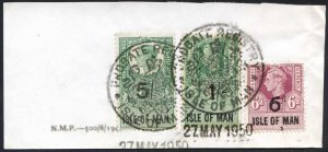 Isle of Man KGVI 5/- 1/- and 6d Key Plate Type Revenues CDS on Piece