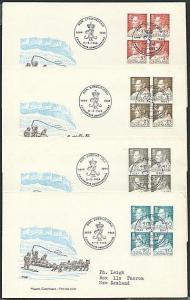 GREENLAND 1964 Blocks of 4 on 4 commem FDCs to NZ..........................40647