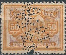 New York State 50¢ Stock Transfer (used, perfinned to death)