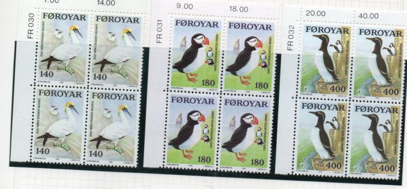 Faroe Islands Sc  36-8 1978 Birds stamp set blocks of 4  mint NH