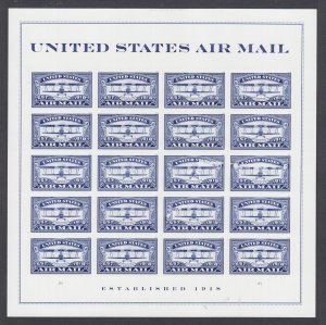 US Sc 5281 MNH. 2018 blue AIR MAIL forever sheet with plate or ink flaw, VF