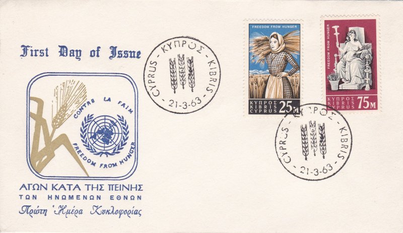 Cyprus # 222-223, FAO - Freedom From Hunger, First Day Cover