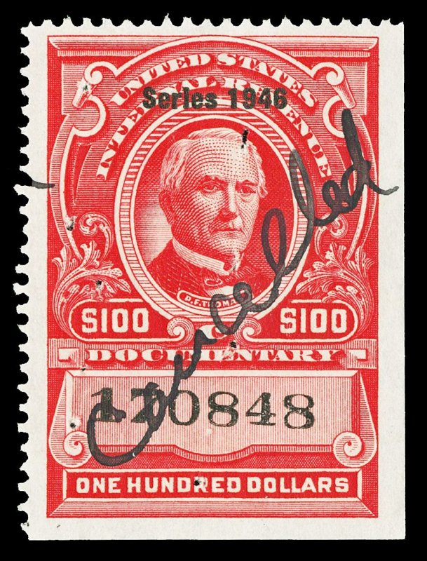 Scott R458 1946 $100.00 Dated Red Documentary Revenue Used VF