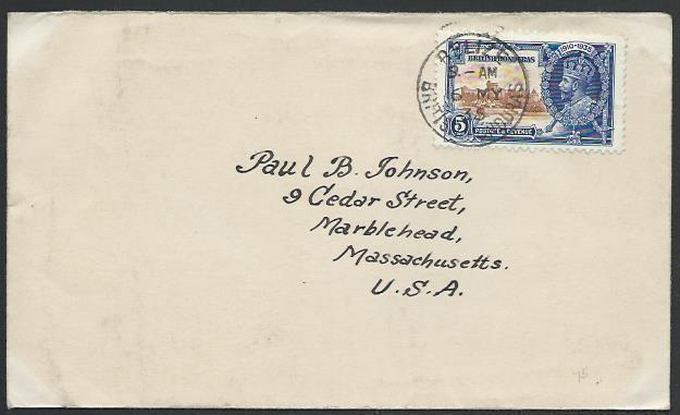 BR HONDURAS 1935 5c Jubilee on cover - Belize first day cancel.............53067