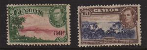 Ceylon 1938 KGVI SG 393 & SG 395 MH 