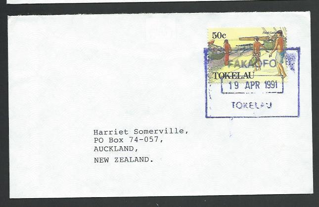 TOKELAU IS 1991 cover to NZ, scarce boxed FAKAOFO datestamp................11514