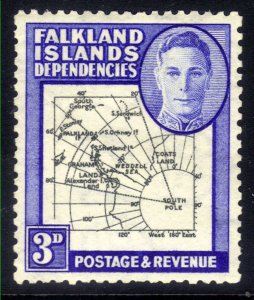 Falkland Islands Depd 1946 - 49 KGV1 3d Blue & Black Map MM SG G4 ( J1244 )