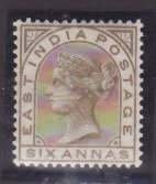 India-Sc#33- id7-unused og hinged 6a QV-1876-rainbow effect in scan created
