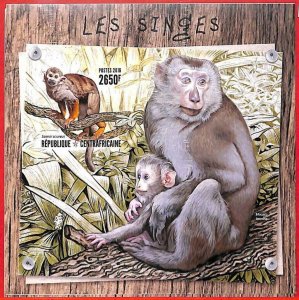 A3914 - Rep. Central African - ERROR IMPERF, Souvenir Sheet: 2016, Monkeys-