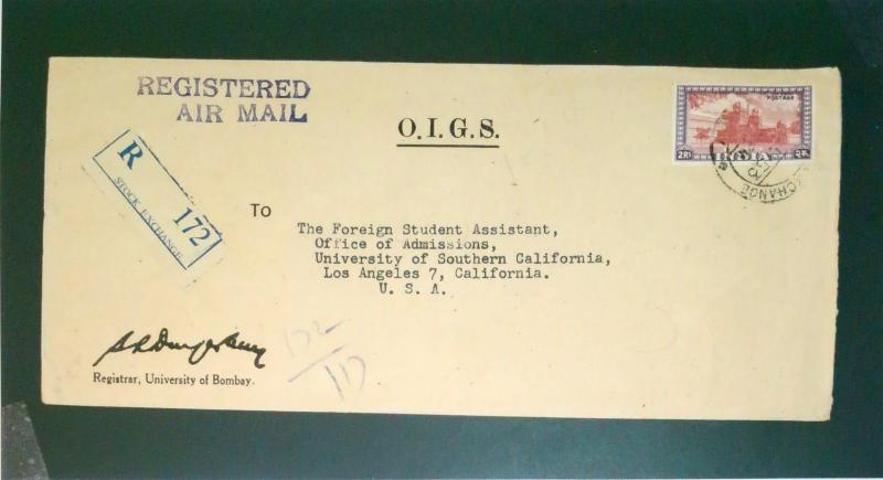 India 1953 2RS on O.I.G.S. Cover to USA - Z2626