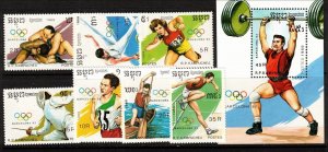 Cambodia Sc 962-9 NH set & S/S of 1989 - Summer Olympics Barcelona