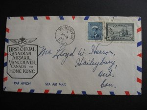 Canada FFC First Flight Cover Vancouver Hong Kong Sep 19 49 (opened)