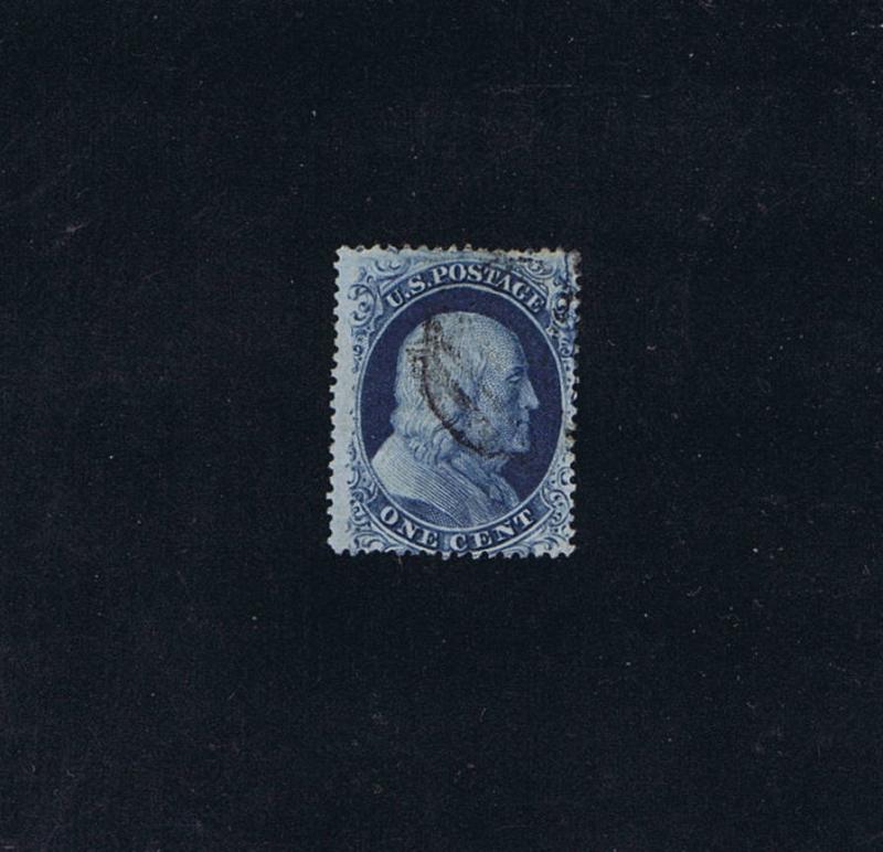 SCOTTS #20 VAR, RARE USED FRANKLIN 1c, BLUE, 1857, PF CERT. 