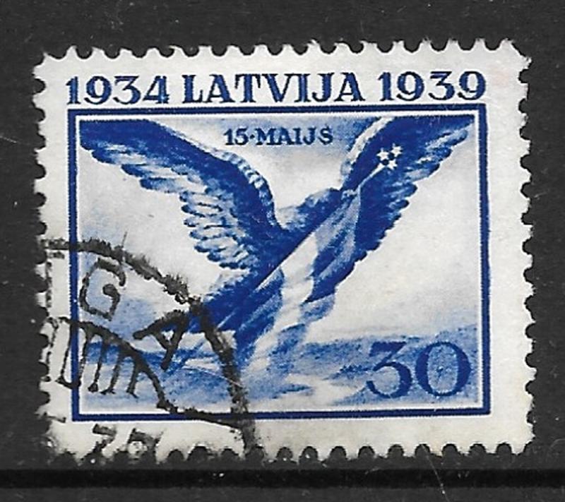 Latvia 1939 used 30s eagle WMK inverted swastikas