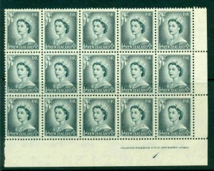 New Zealand 1954 QEII 1/2d Grey Plate 1 Block 15 MUH Lot25327