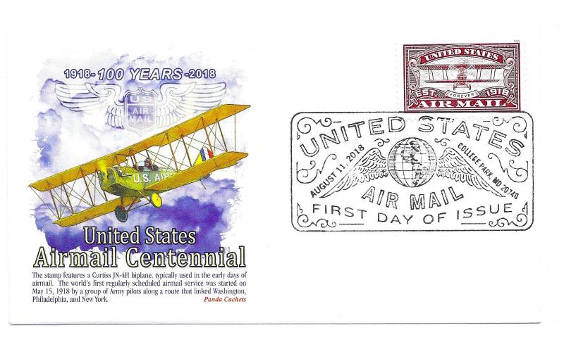 5282 US Air Mail Centennial, (red), Panda Cachets, pictorial cancel, FDC