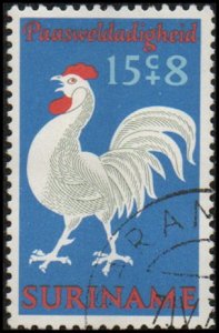 Suriname B173 - Used - 15c+8c Easter / Rooster (1971) (cv $0.80)