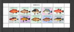 FISH- SURINAME #1452 SHEET OF 10 MNH