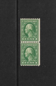 US Stamps: #441; 1c 1914 Flat Plate Wash/Frank Vert. Coil; Joint Line Pair; MNH