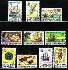 St. Kitts-Nevis-Sc#207b-20b- id7-unused NH definitive set-Ships-Pirates-wmk-1975