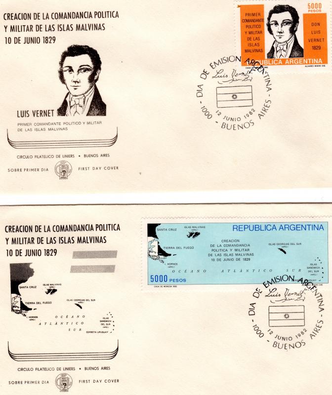 Argentina 1982 Malvinas First Commander Set (2) F.D.C. (2)  Sc#1366a