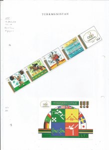 TURKMENISTAN - 1993 - Barcelona Olympics - Perf 5v Strip & Souv Sheet - M L H