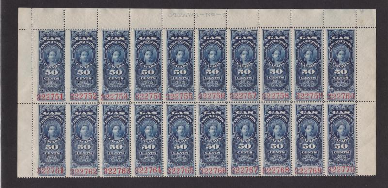 Canada VD #FG19 MNH Plate Block of 20 Plate #1