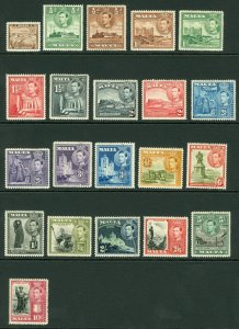 SG 217-231 Malta 1938-43. ¼d to 10/- set of 21. Fine fresh mounted mint CAT £75