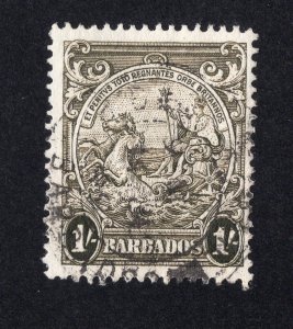 Barbados 1938 1sh brown olive Seal, Scott 200 used, value = 25c