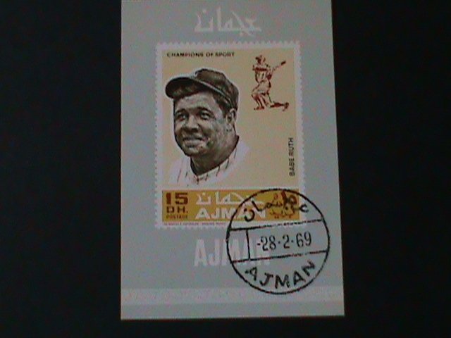 AJMAN-1969  CHAMPIONS OF SPORT-BABY RUTH-BASE BALL PLAYER-CTO IMPERF-S/S VF