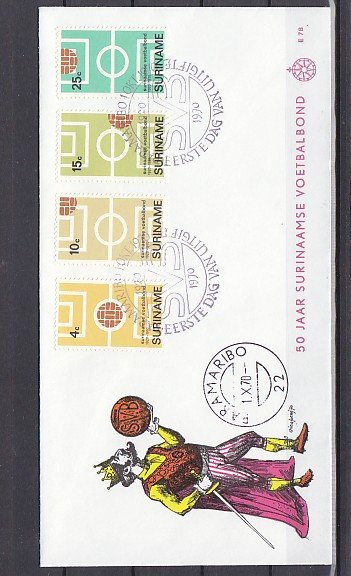 Suriname, Scott cat. 378-381. Soccer Association issue. First day Cover. ^