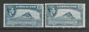 Gibraltar 1938/51 GV1 Defs 3d P13 Both Listed Shades MM SG 125b & 125bb