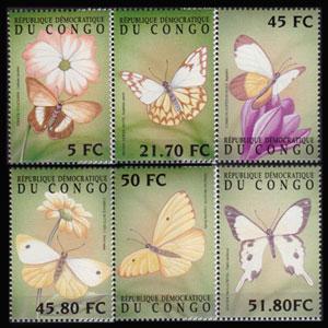 ZAIRE 2001 - Scott# 1591-6 Butterflies Set of 6 NH