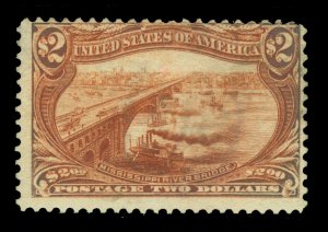 US 1898 Trans-Mississippi Expo. Bridge & Steamboat $2.00 brown Sc# 293  unused