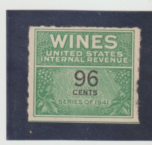 US Scott #RE145 MLHMGAI  96 cent Wines Internal Revenue Tax Stamp Series 1941