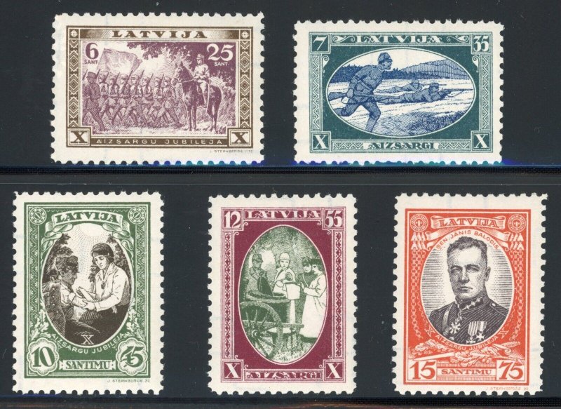 Latvia 1932 Latvian Home Guards Scott# B87-B91 Mint XF OG Never Hinged GEM!