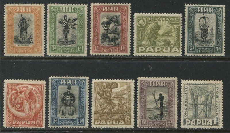 Papua 1932 various values to 1/ mint o.g. hinged