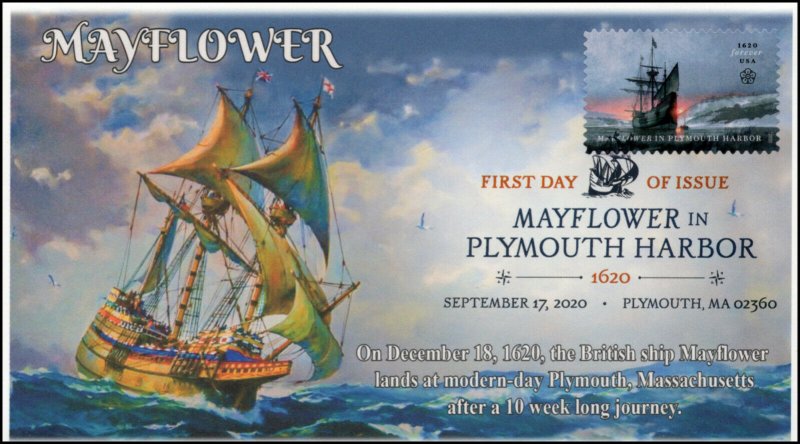 20-238, SC 5524, 2020, Mayflower in Plymouth Bay, FDC, Digital Color Postmark, 4