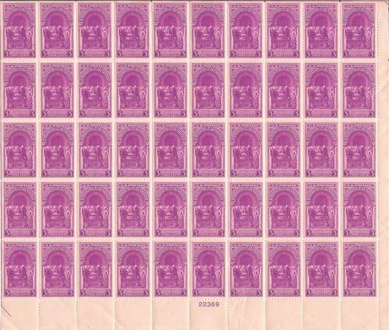 US Stamp - 1939 Washington Inauguration - 50 Stamp Sheet - Scott #854