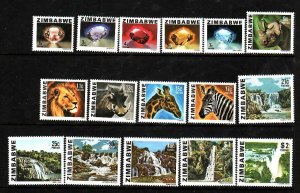 Zimbabwe-Sc#414-28- id6-unused NH set-Minerals-Animals-Waterfalls-1980-