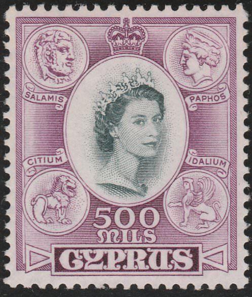 CYPRUS 1955 QE 500m fine mint lightly hinged...............................65731