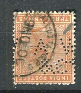 INDIA; 1890s early classic QV issue fine used 3a. value + PERFIN