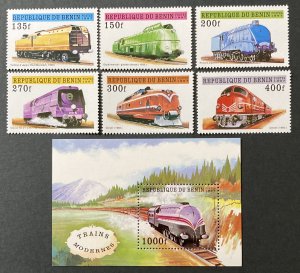 Benin 1997 #959-65, Trains, MNH.