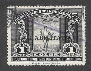 El Salvador Scott C45 UVLH - 1935 1col HABILITADO Overprint - SCV $6.00