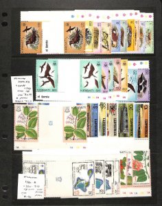 Kiribati Stamp Collection. #360-372, 384 399 Mint NH Gutter Pairs, 1980-83 Birds