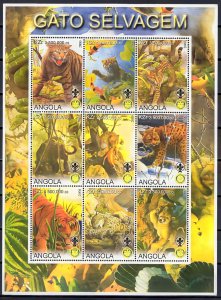 Angola 2000  WILD CATS/ROTARY/SCOUTS Sheetlet (9) Perforated MNH